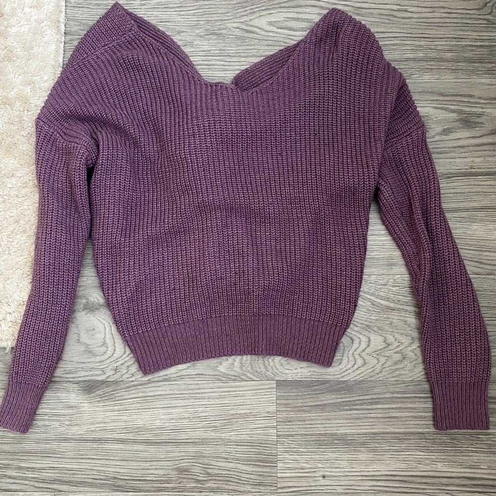 Knit Purple Crossover Back Sweater